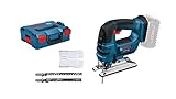 Bosch Professional 18V System Akku Stichsäge GST 18V-LI B (Bügelversion, Schnitttiefe in Holz/Alu/Metall: 120/20/8 mm, 3 Stichsägeblätter, Spanreißschutz, ohne Akku/ Ladegerät, in L-BOXX)